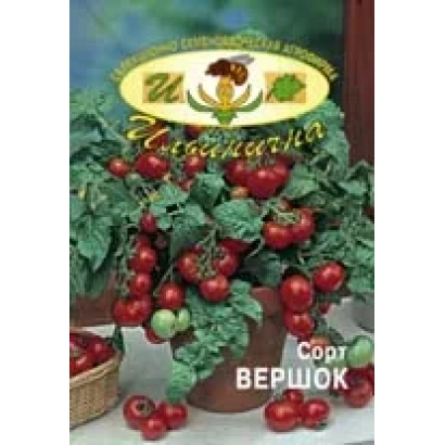 Пакет семян томата сорта Вершок с изображением куста и плодов