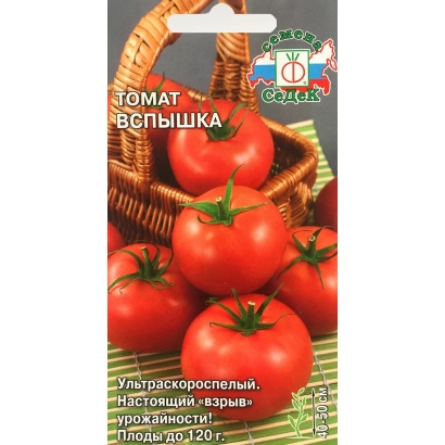 Seed packet of tomato variety Vspyska with image of red tomatoes - Flash