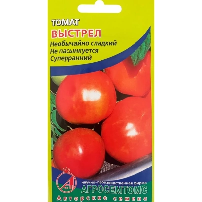 Пакет семян томата ВЫСТРЕЛ с изображением красных плодов