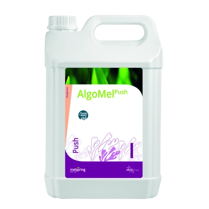 Бутелка добрив AlgoMeL Push з зеленим фоном - АЛГОМЕЛЬ ПУШ