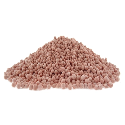Pile of pink granules of fertilizer Azofoska grade 24-6-12