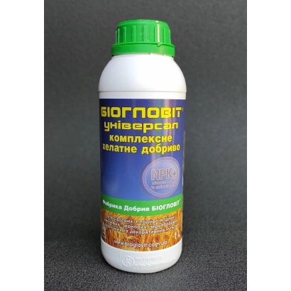 Бутылка добрива БІОГЛОВІТ УНІВЕРСАЛ з зеленою кришкою та етикеткою