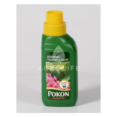 Зеленая бутылка с желтой крышкой и надписью Pokon на этикетке - Удобрение Покон органичне жидкое