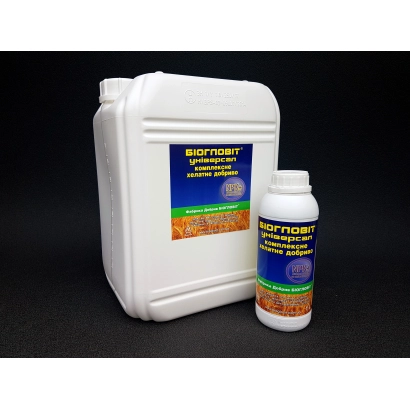 Белая канистра и бутылка с этикеткой «БИОПОТ» на чёрном фоне - Микроудобрение универсальное на основе комплексонатов микроэлемент