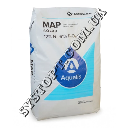 Bag of fertilizer MAP SOLUB 12% N - 6% P2O5 by manufacturer Aqualis - Monoammonium Phosphate Special Water-Soluble (MAP)