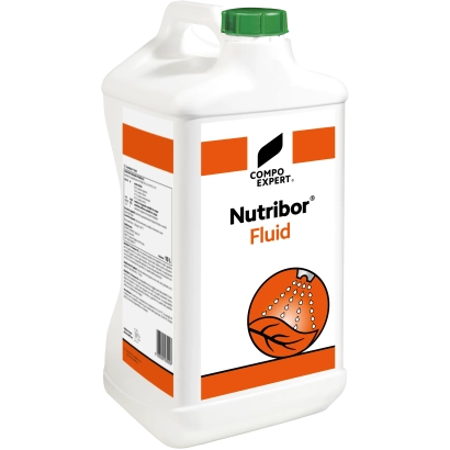 Бутылка удобрения Nutribor Fluid с оранжевым изображением плода - Нутрибор