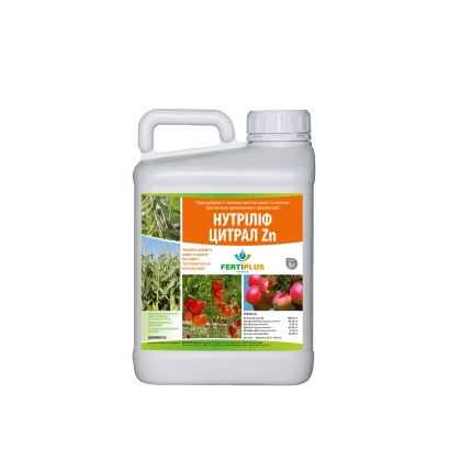 Бутылка удобрения Нутрилиф Цитрал Zn с изображением растений и плодов
