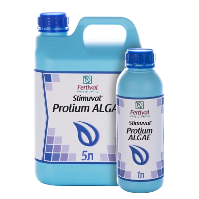Канистра и бутылка удобрения Stimuval Protium ALGAE объемом 5л и 1л