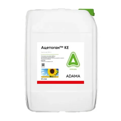 Белая канистра с этикеткой Ацетоган™ KE от ADAMA