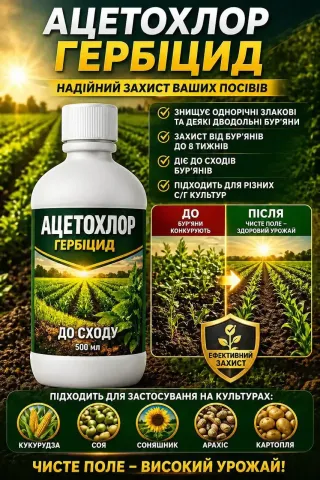 Флакон гербицида Ацетохлор для защиты посевов сельскохозяйственных культур