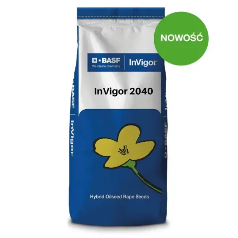 Blue seed bag InVigor 2040 with rapeseed flower illustration - Invigor2040